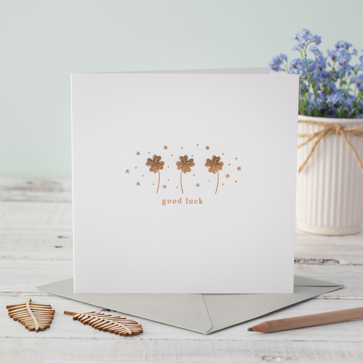 Good Luck Four Leaf Clover Greeting Card 