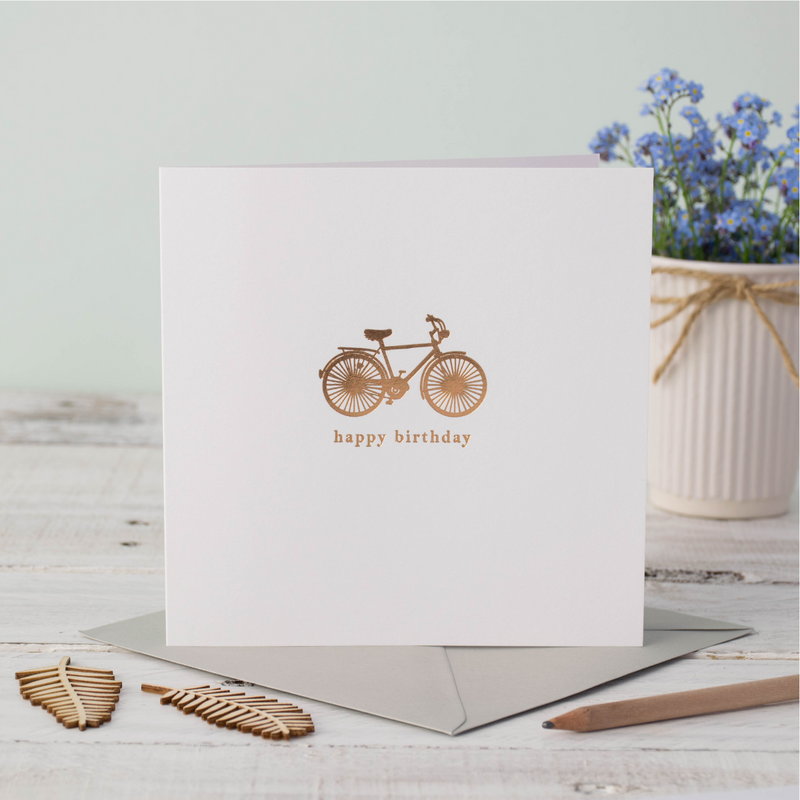 Blue Foil Birthday Bike Greeting Card
