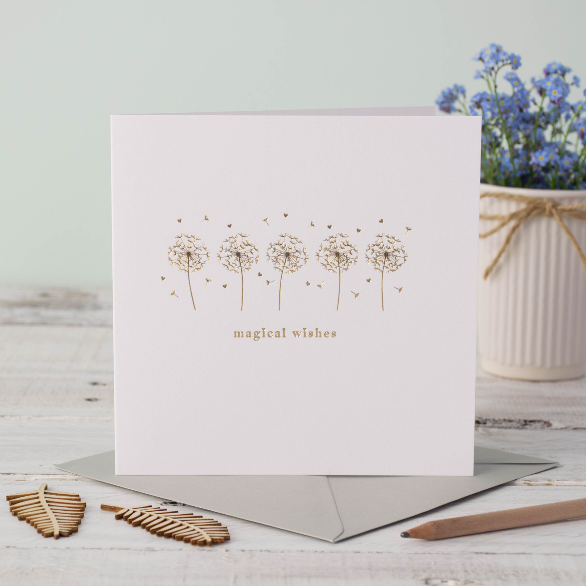 Magical Wishes Flowers Rose Gold Greeting Card