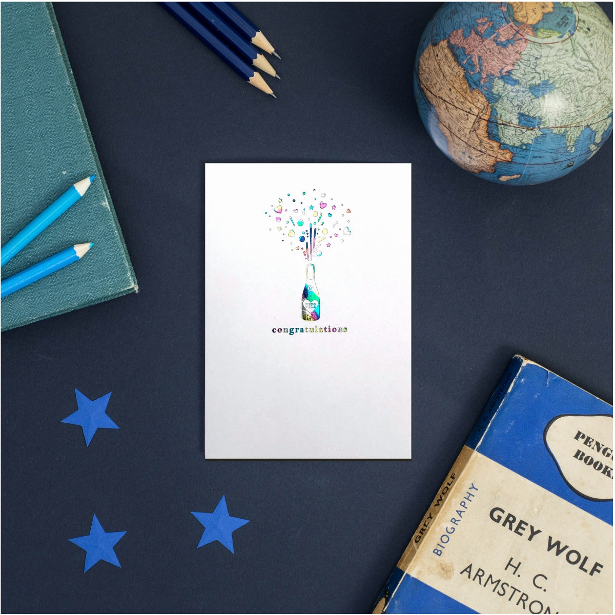 Rainbow Congratulations Champagne Bottle Greeting Card