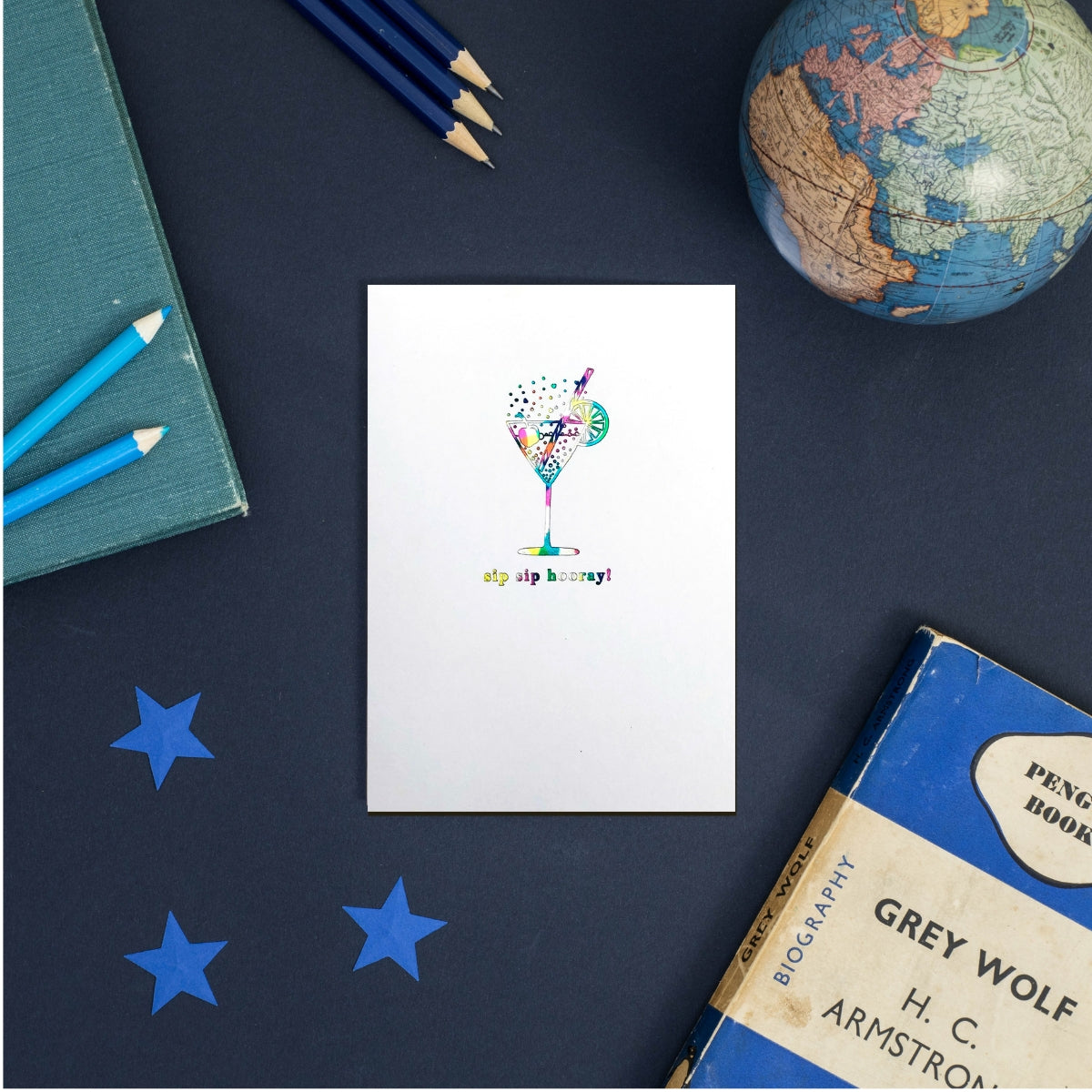 Rainbow Sip Hooray Cocktail Greeting Card 