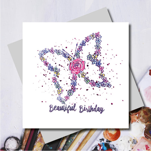 Lucy Beautiful Butterfly Pink Foiled Greeting Card
