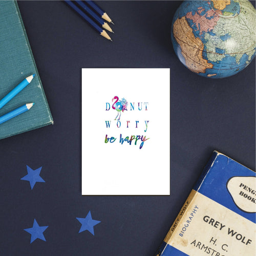 Rainbow Donut Worry Be Happy Flamingo Greeting Card
