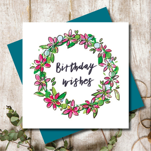 Flower Wreath Birthday Wishes Greeting Card