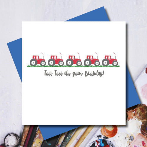Toot Toot Red Tractor Greeting Card