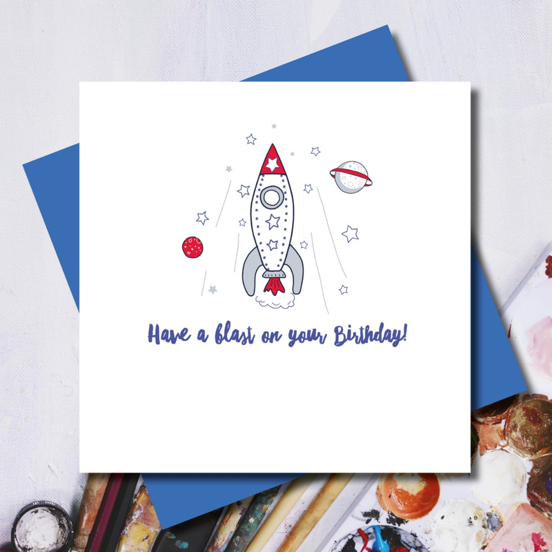 Space Rocket Blast Off Birthday Greeting Card