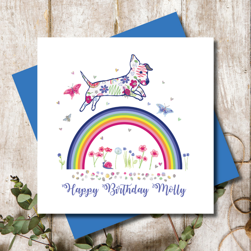 Personalised Rainbow Love  Dachshund Greeting Card