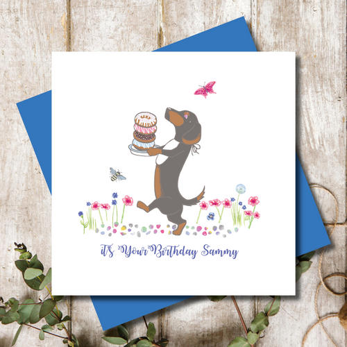 Doughnut Ditsy Dachshund  Hip Hip Hooray Birthday Greeting Card