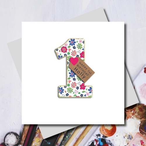Personalised First Birthday Ditsy Number Greeting Card