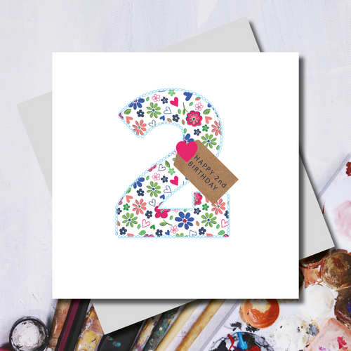 Second Birthday Ditsy Number Greeting Card