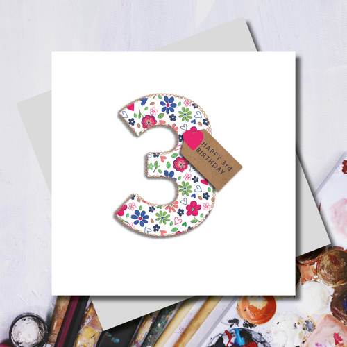3rd Birthday Ditsy Number Greeting Card