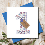 1st Birthday Boys Transport Number Greeting Card