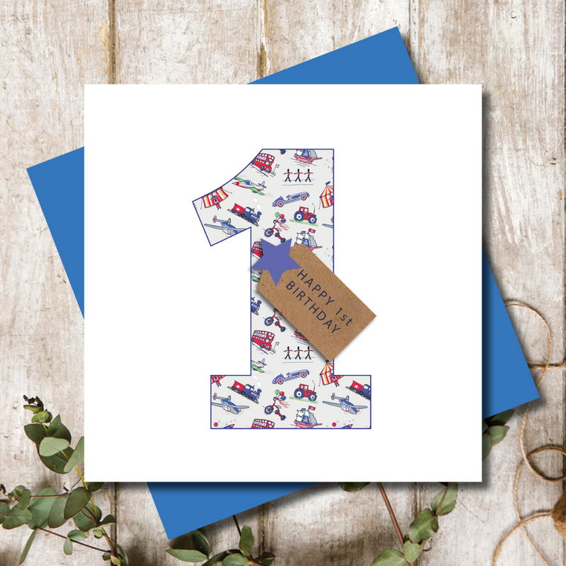 1st Birthday Boys Transport Number Greeting Card