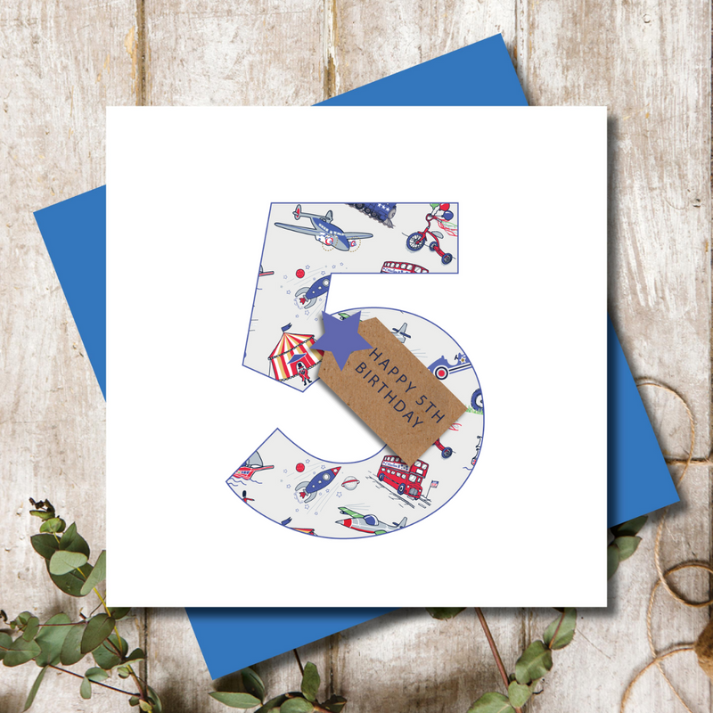 5th Birthday Boys Transport Number Greeting Card