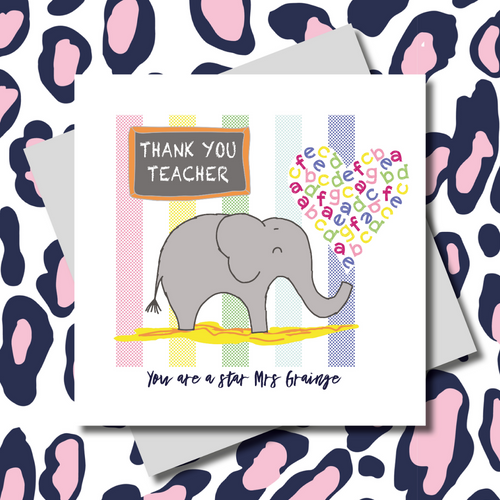Personalised Nelly The Elephant Thank You Teacher Greeting Card