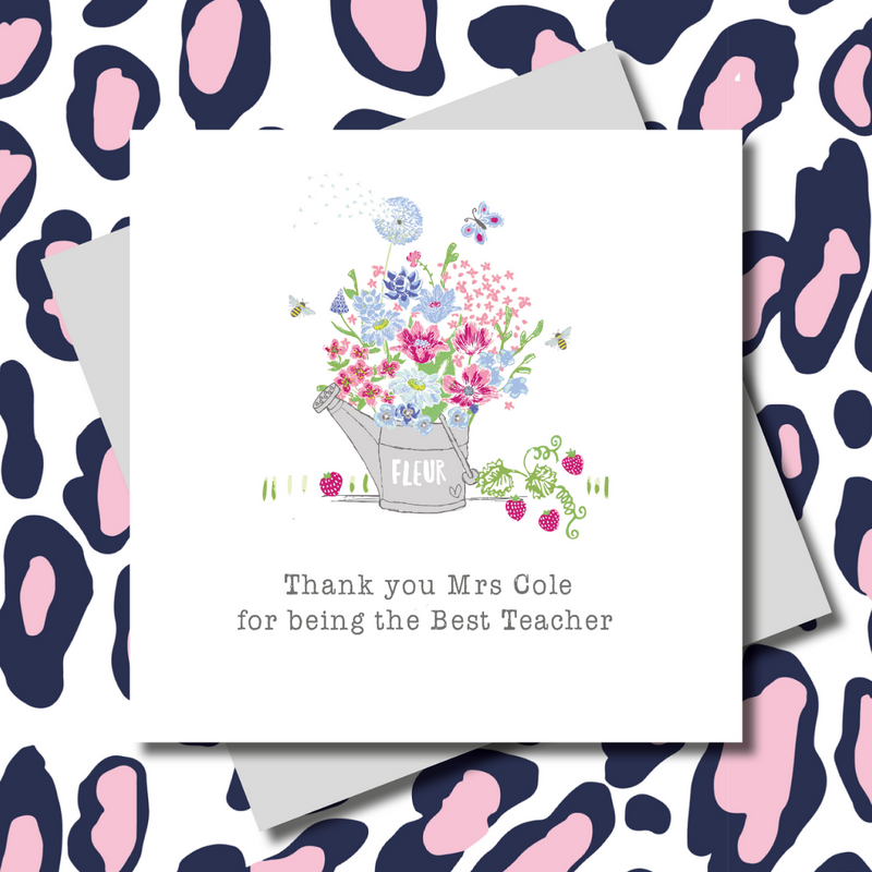Garden Flowers Watering Can Teacher Greeting Card