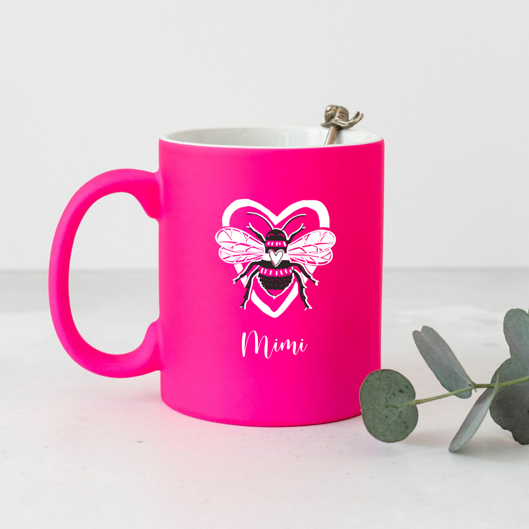 Neon Pink Personalised Bee mug