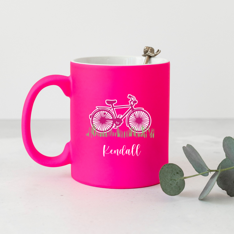 Personalised Bike Neon Pink Mug