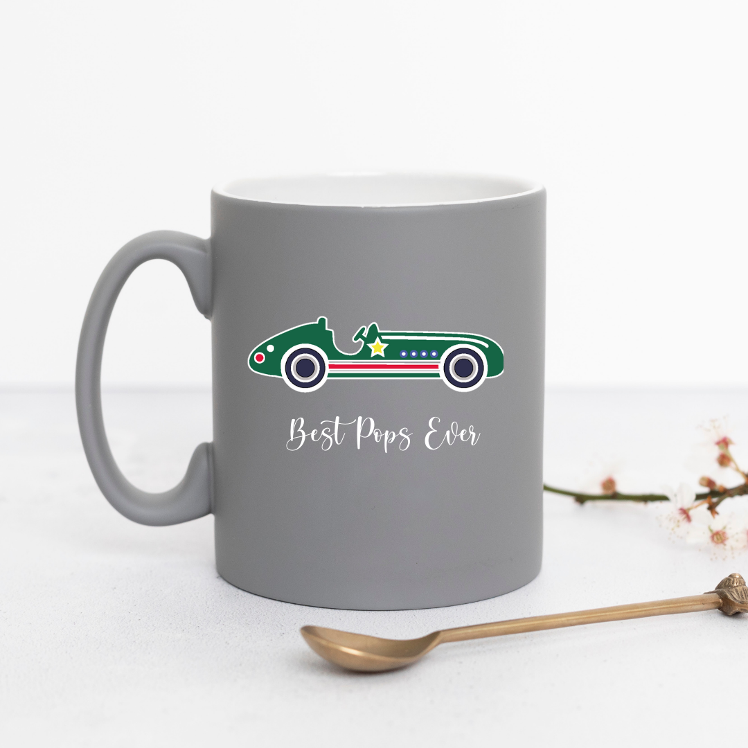 Vintage Racing Car Personalised Grey Mug