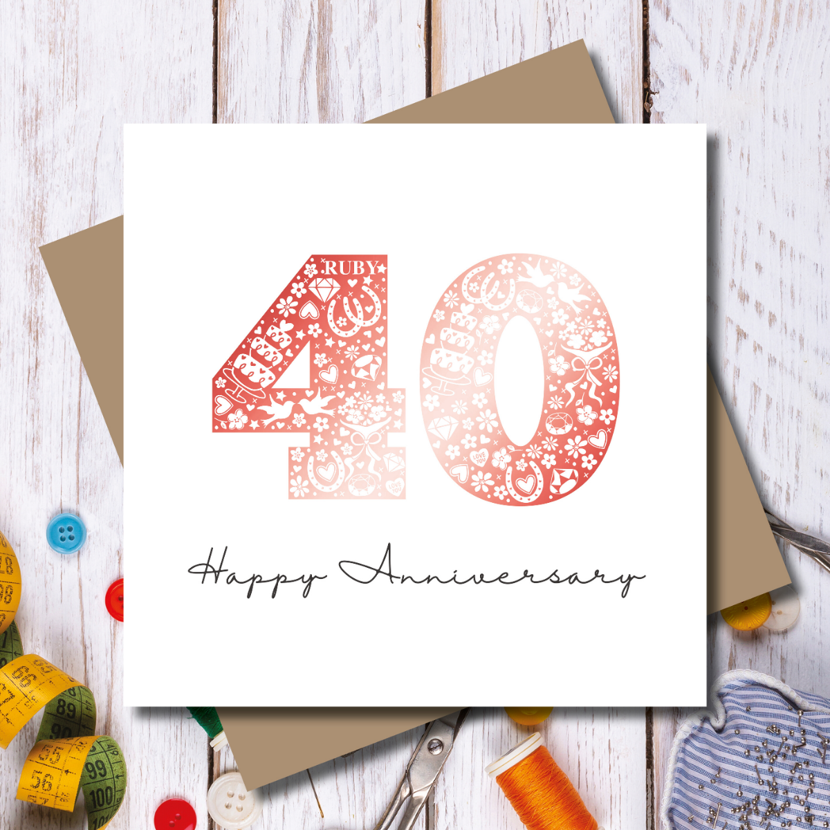 Ruby Red 40th Wedding Anniversary foiled Greeting Card