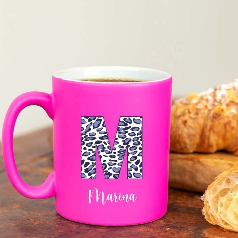 Leopard Print Letter Personalised Mug