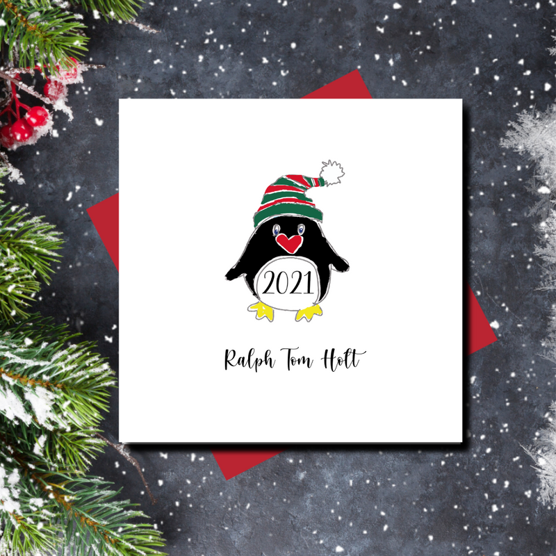 Born in 2021 Penguin Christmas Greeting Card