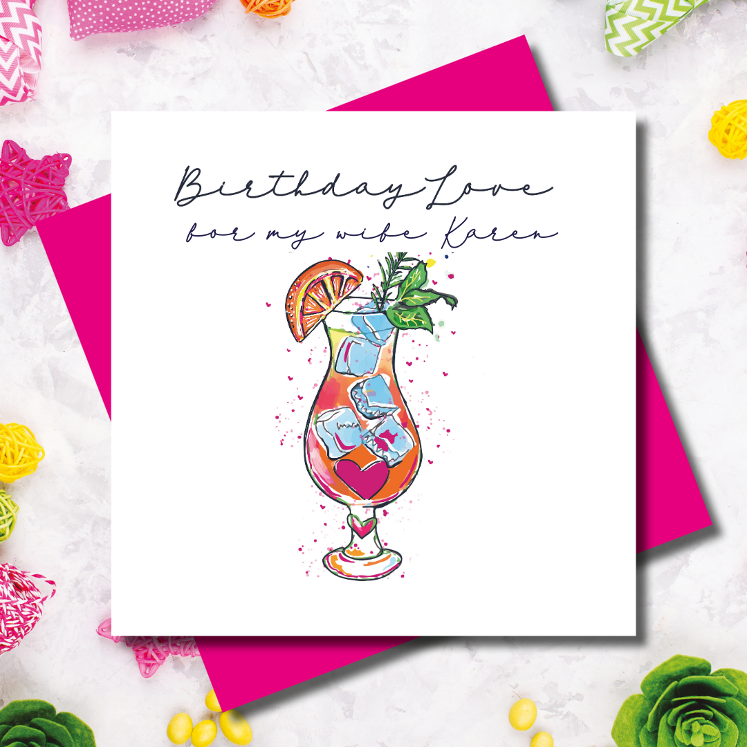 Personalised Tipsy Love Island Birthday Love Cocktail Greeting Card