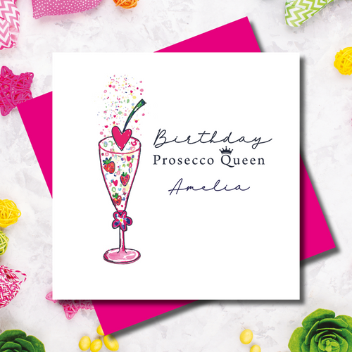 Tipsy Prosecco Queen Happy Birthday Greeting Card