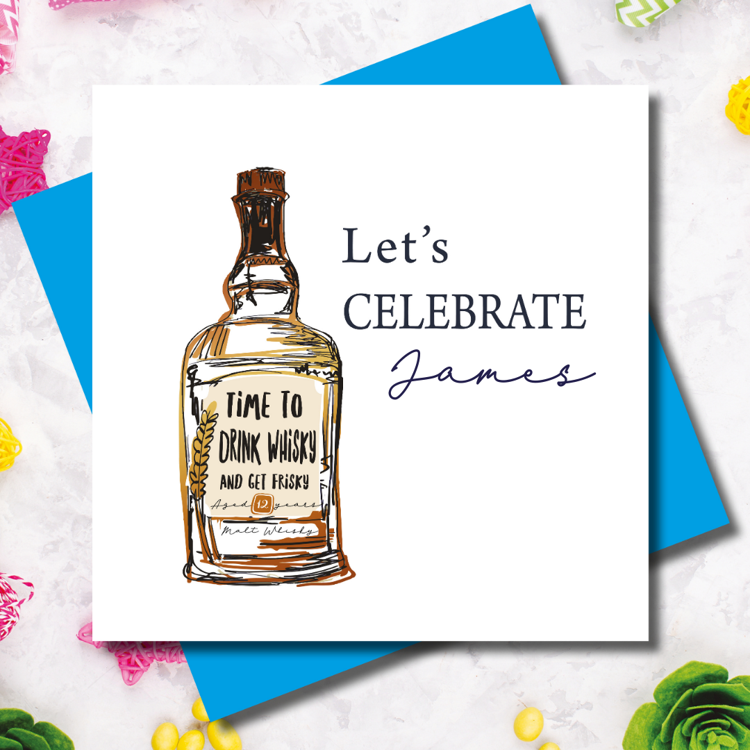 Personalised Tipsy Whiskey Frisky Love Greeting Card