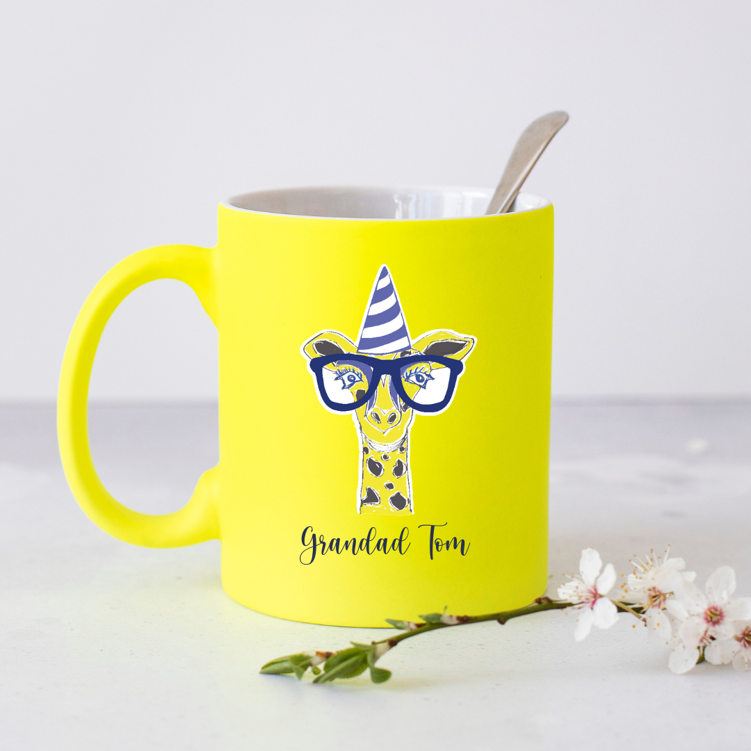 Giraffe Animal Personalised Neon Yellow Mug